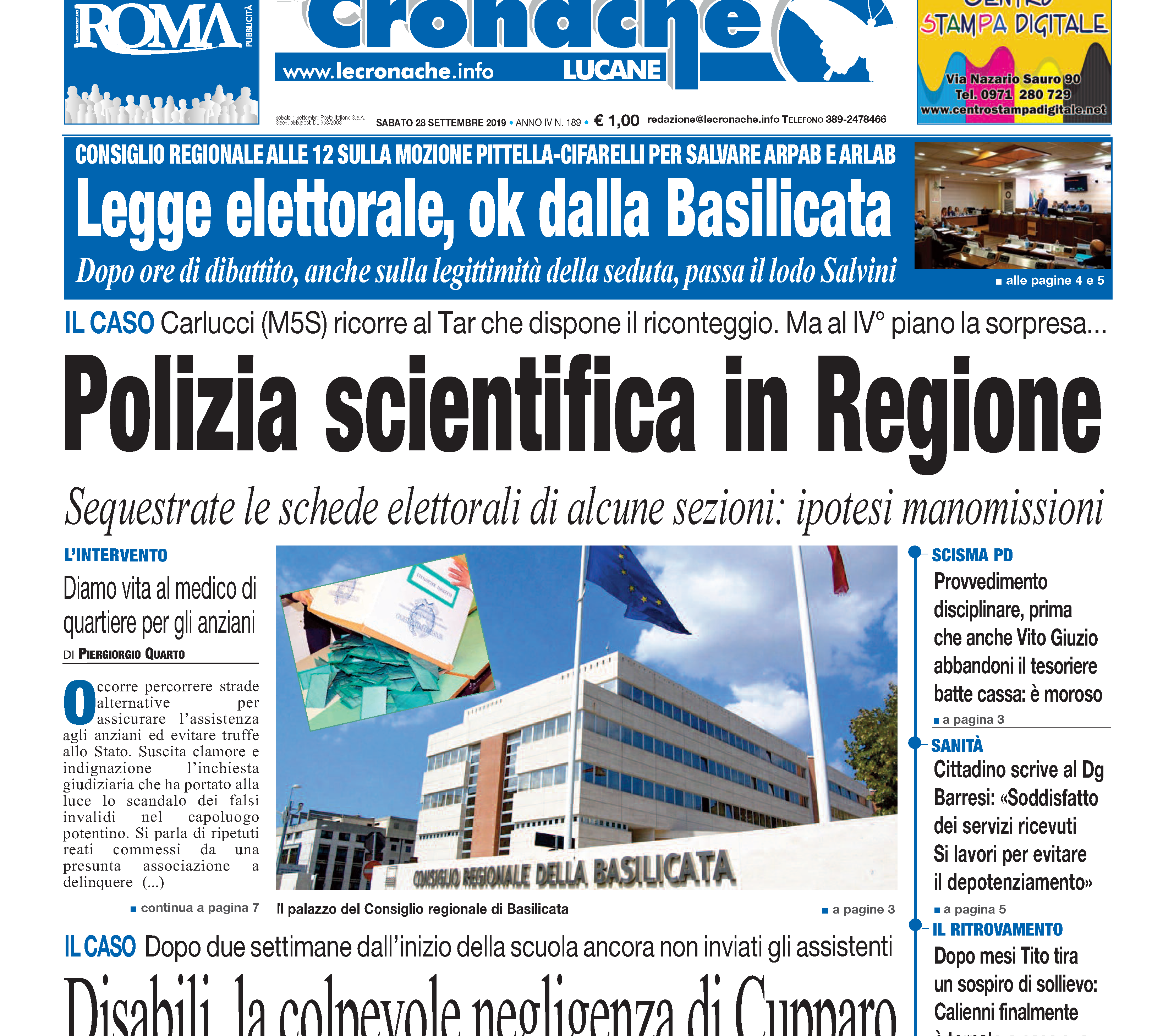 L'edizione del 28 settembre 2019